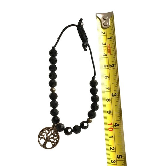 WOMENS BLACK BEADS AND TREE OF LIFE CHARM ADJUSTABLE BRACELET - Picture 3 of 3